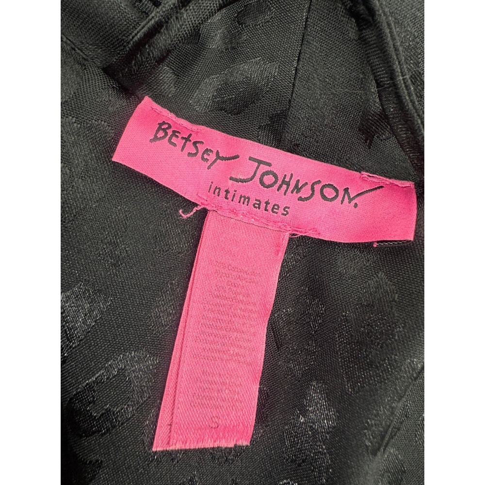 Betsey Johnson Intimates Black Velvet Leopard Satin Ruffle Robe Pockets Small - Picture 5 of 8